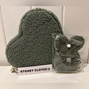 Stoney Clover Lane Cozy Sherpa Heart Pouch & Jumbo Scrunchie Set - Moss Green